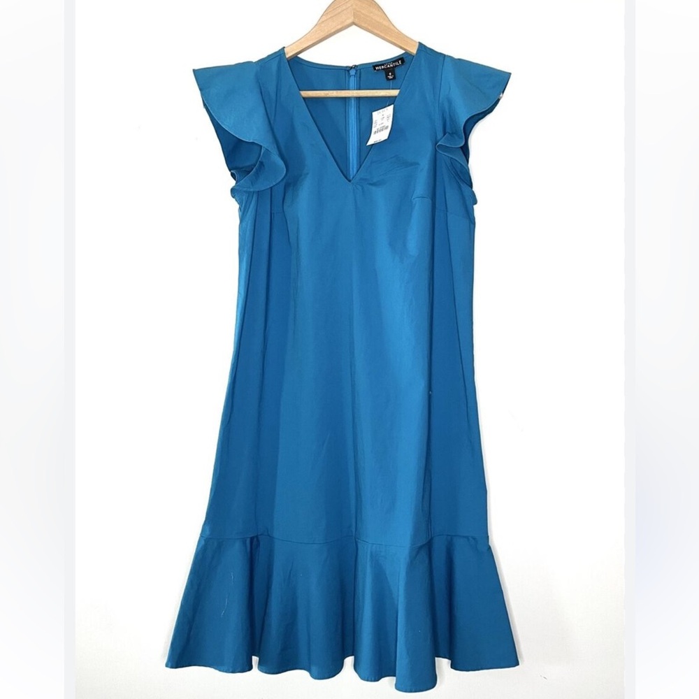 Express Blue A-Line Ruffle Hem Midi Skirt